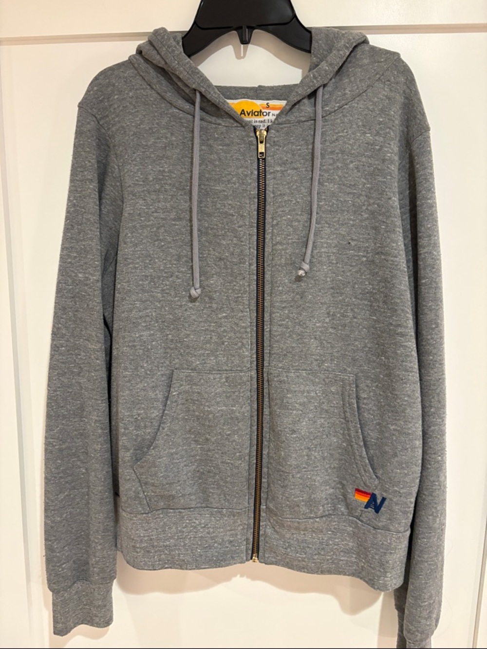 Aviator Nation Hooded Gray Zip Hoodie with Lightning Bolt in the back. Size S